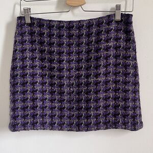 J. Crew Purple Tweed Plaid Houndstooth Mini Skirt Preppy Wool Blend